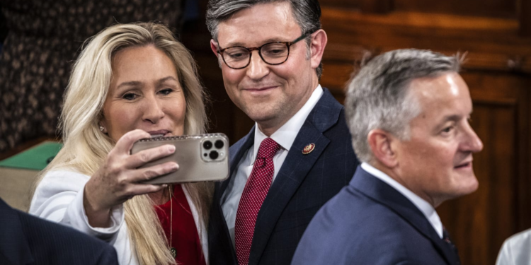 Rep. Marjorie Taylor Greene Unsuccessfully Ousts Speaker Johnson from Office, But Successfully Inserts Other Johnson(s) into Buttocks and Mouth Simultaneously.